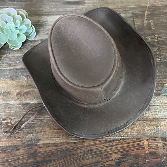 Vintage Accessories - VINTAGE leather cowboy hat